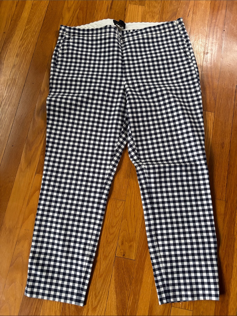 J. Crew Navy and White Gingham Ankle Pants with side zip